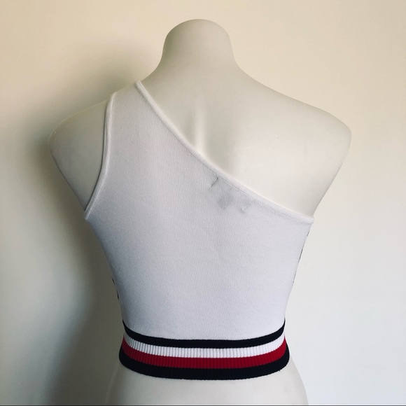 Rehab Lab One Shoulder Cut-Out Varsity Stripe Knit Crop Top, Womens S, Jr L NEW - Picture 7 of 10
